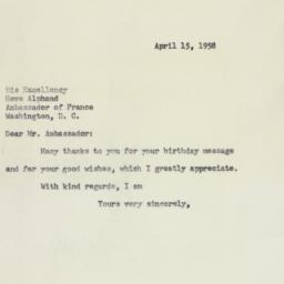 Letter: 1958 April 15