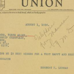 Telegram: 1936 August 1