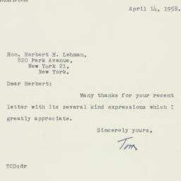 Letter: 1958 April 14