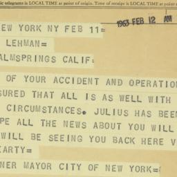 Telegram: 1963 February 12