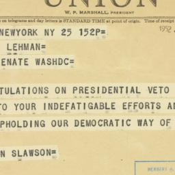 Telegram: 1952 June 25