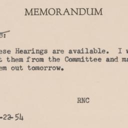 Memorandum: 1954 November 22