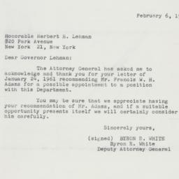 Letter: 1961 February 6