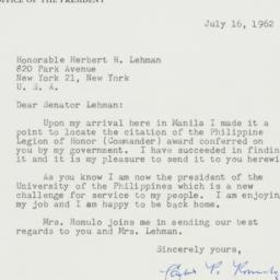 Letter: 1962 July 16