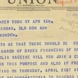Telegram: 1955 April 17