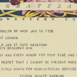 Telegram: 1952 January 16
