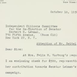 Letter: 1950 October 10
