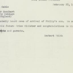 Telegram: 1952 February 27