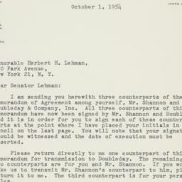 Letter: 1954 October 1