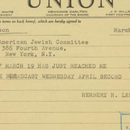 Telegram: 1947 March 21