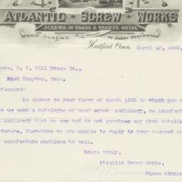 Atlantic Screw Works. Letter