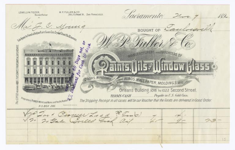 W.P. Fuller & Co.. Bill - Recto