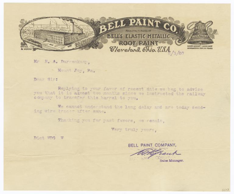 Bell Paint Co.. Letter - Recto