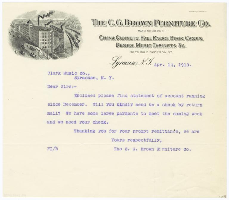 C. G. Brown Furniture Co.. Letter - Recto