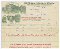 Baltimore Bargain House. Bill - Recto