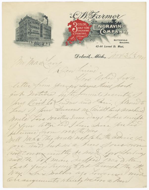 C. W. Farmer Engraving Company. Letter - Recto