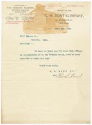 C. W. Hunt Company. Letter - Recto