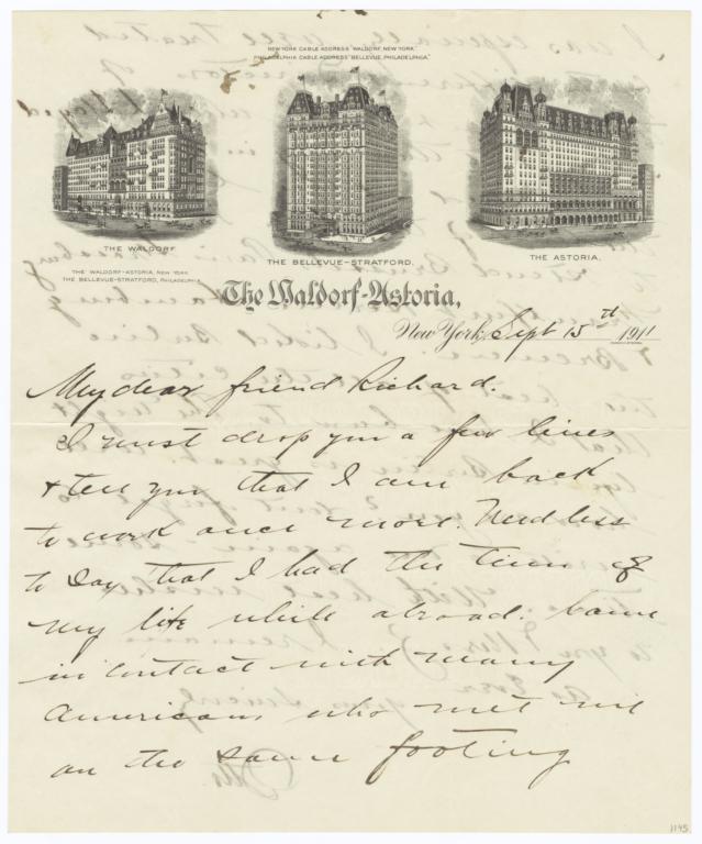 Waldorf-Astoria. Letter - Recto