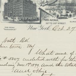 Park Avenue Hotel. Letter