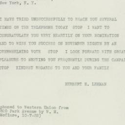 Telegram: 1932 October 7