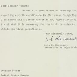 Letter: 1950 February 9