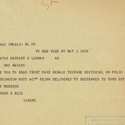 Telegram: 1955 May 1