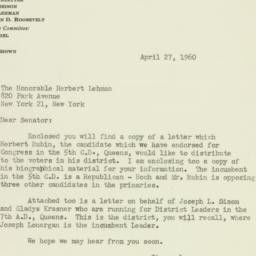Letter: 1960 April 27