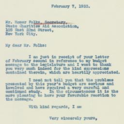 Letter: 1933 February 7