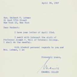 Letter: 1957 April 30