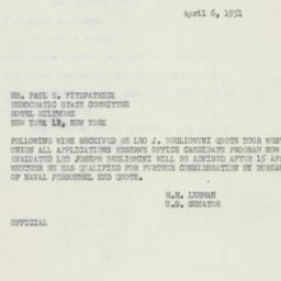 Telegram: 1951 April 6