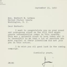 Letter: 1950 September 15
