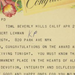 Telegram: 1958 April 25
