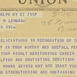 Telegram: 1948 March 27