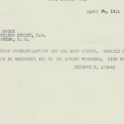 Telegram: 1951 April 24