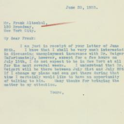 Letter: 1933 June 30