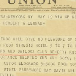 Telegram: 1941 May 20