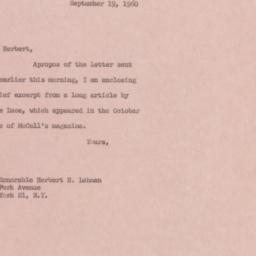 Letter: 1960 September 19