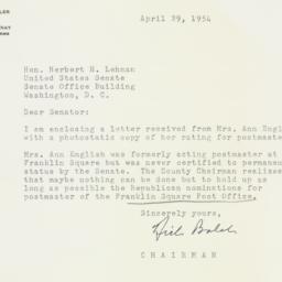 Letter: 1954 April 29