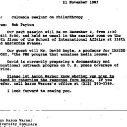 Announcements, 1985-11-21. ...