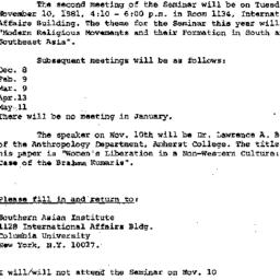 Announcements, 1981-11-10. ...