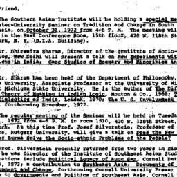 Announcements, 1972-10-09. ...