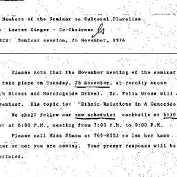Announcements, 1974-11-13. ...