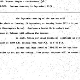 Announcements, 1974-09-11. ...