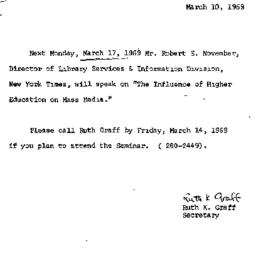 Announcements, 1969-03-10. ...