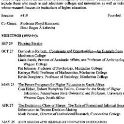 Schedules, Higher Education...