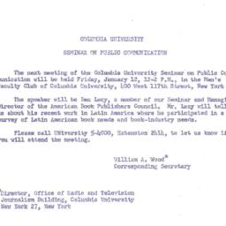 Announcements, 1962-01-12. ...