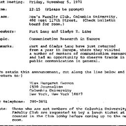 Announcements, 1971-11-05. ...