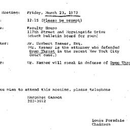 Announcements, 1973-03-23. ...