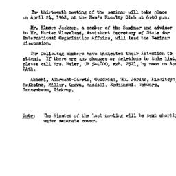 Announcements, 1962-04-19. ...