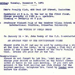 Announcements, 1971-12-07. ...